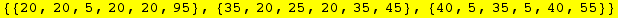 {{20, 20, 5, 20, 20, 95}, {35, 20, 25, 20, 35, 45}, {40, 5, 35, 5, 40, 55}}
