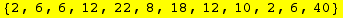 {2, 6, 6, 12, 22, 8, 18, 12, 10, 2, 6, 40}