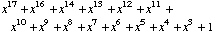 x^17 + x^16 + x^14 + x^13 + x^12 + x^11 + x^10 + x^9 + x^8 + x^7 + x^6 + x^5 + x^4 + x^3 + 1