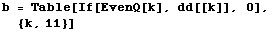 b = Table[If[EvenQ[k], dd[[k]], 0], {k, 11}]